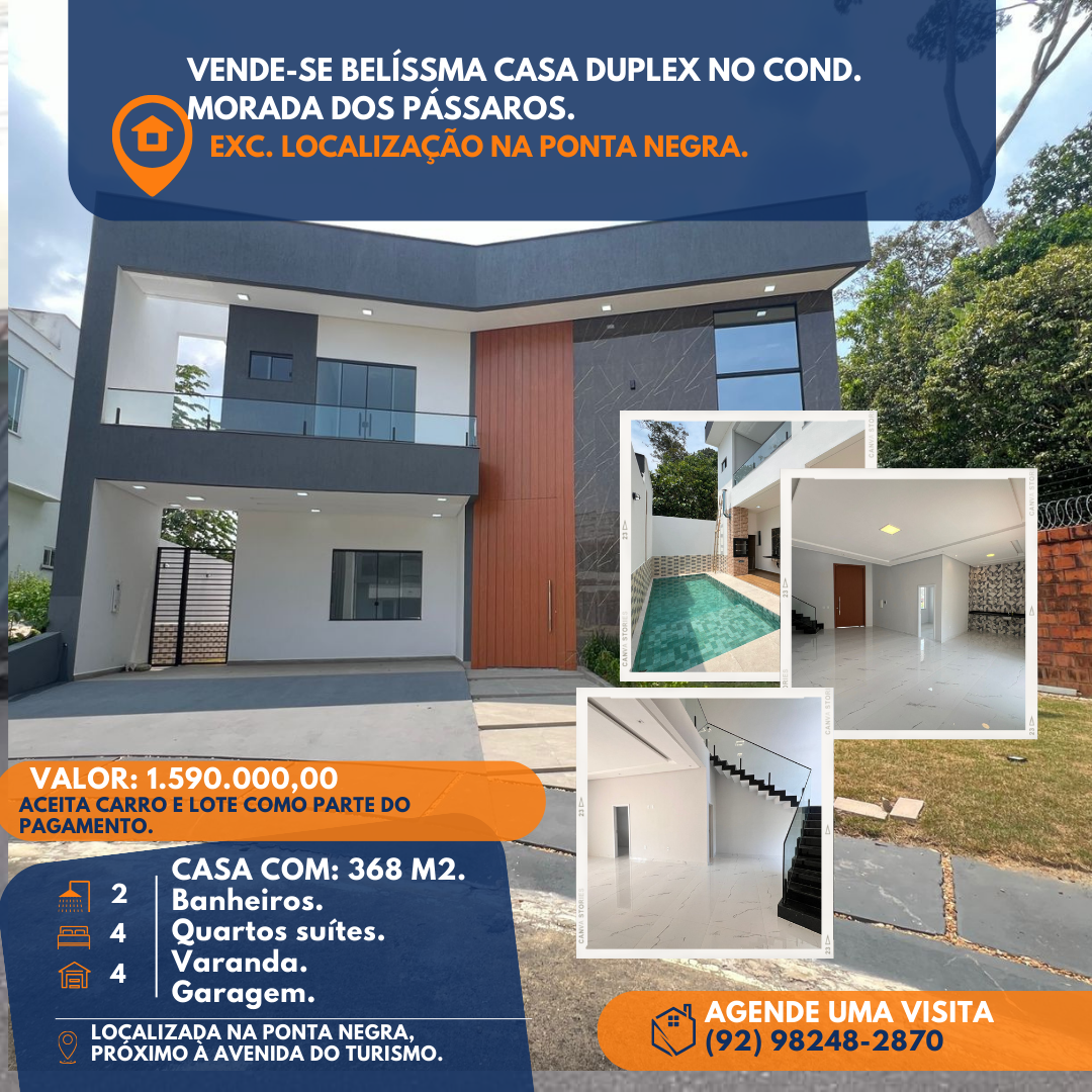 Casa de Condomínio com 4 Quartos à Venda, 368 m²em Ponta Negra - Manaus