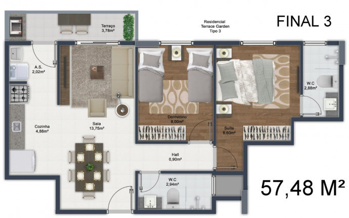 Foto do imóvel: Apartamento com 2 Quartos à Venda, 56 m² em Mirim - Praia Grande