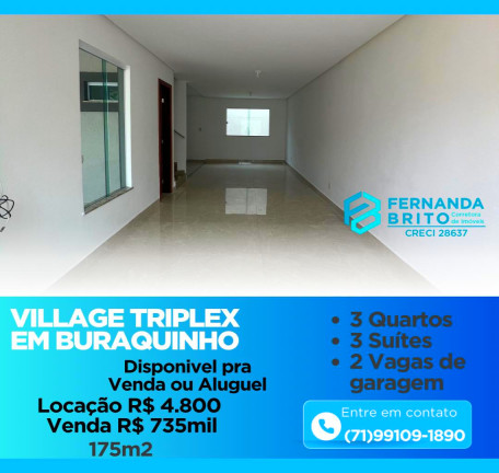 Imagem Casa de Condomínio com 3 Quartos à Venda ou Locação, 175 m²em Buraquinho - Lauro de Freitas