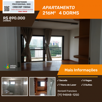 Apartamento com 4 Quartos à Venda, 260 m²em Vila Suzana - São Paulo