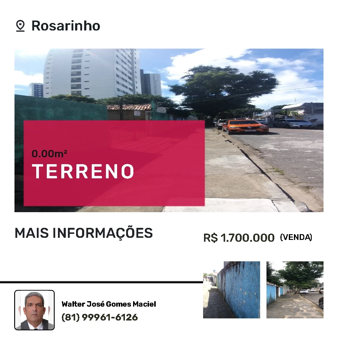 Terreno à Venda, 1.000 m² em Rosarinho - Recife