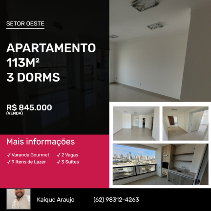 Apartamento com 3 Quartos à Venda,  em Setor Oeste - Goiânia