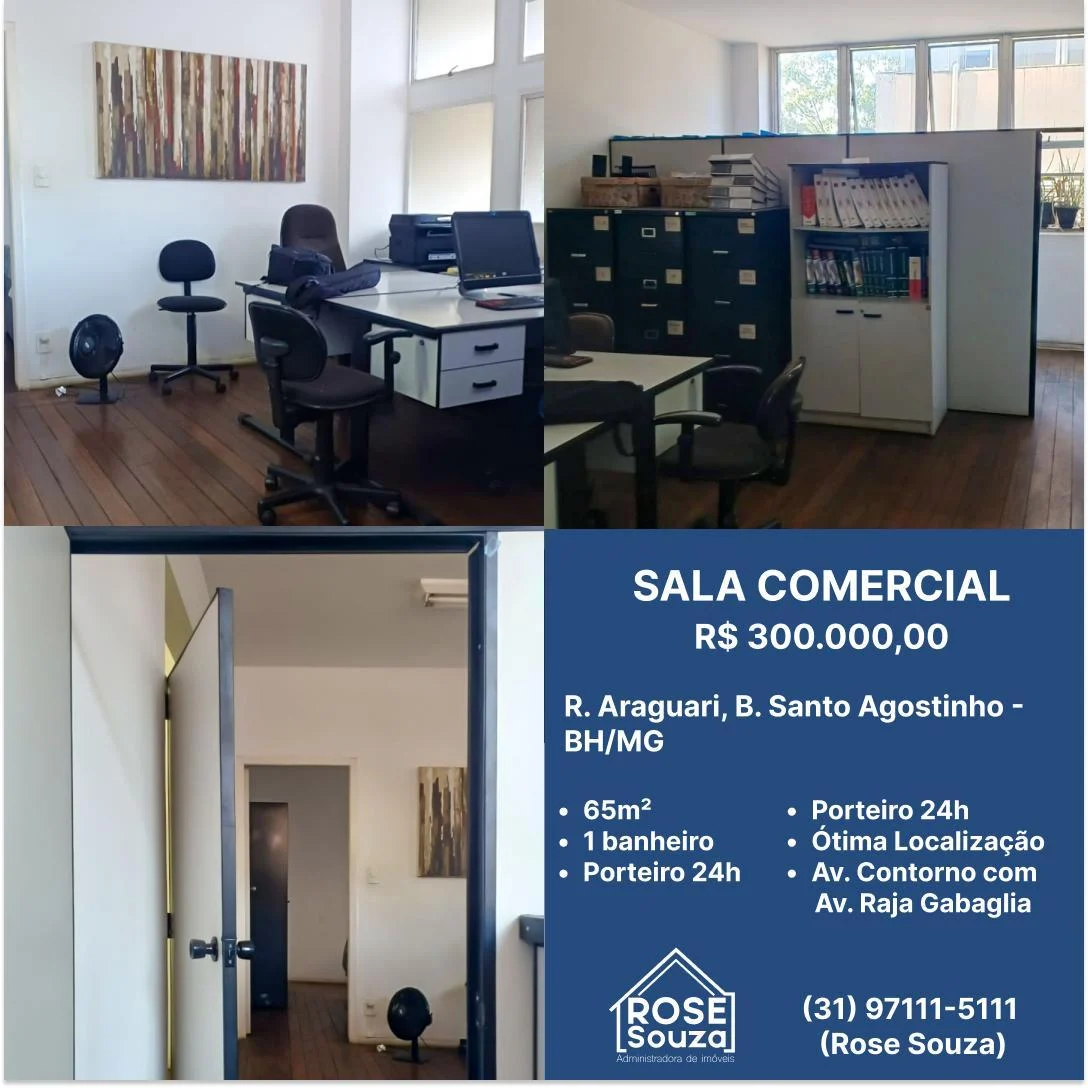 Sala Comercial à Venda ou Locação, 65 m²em Santo Agostinho - Belo Horizonte