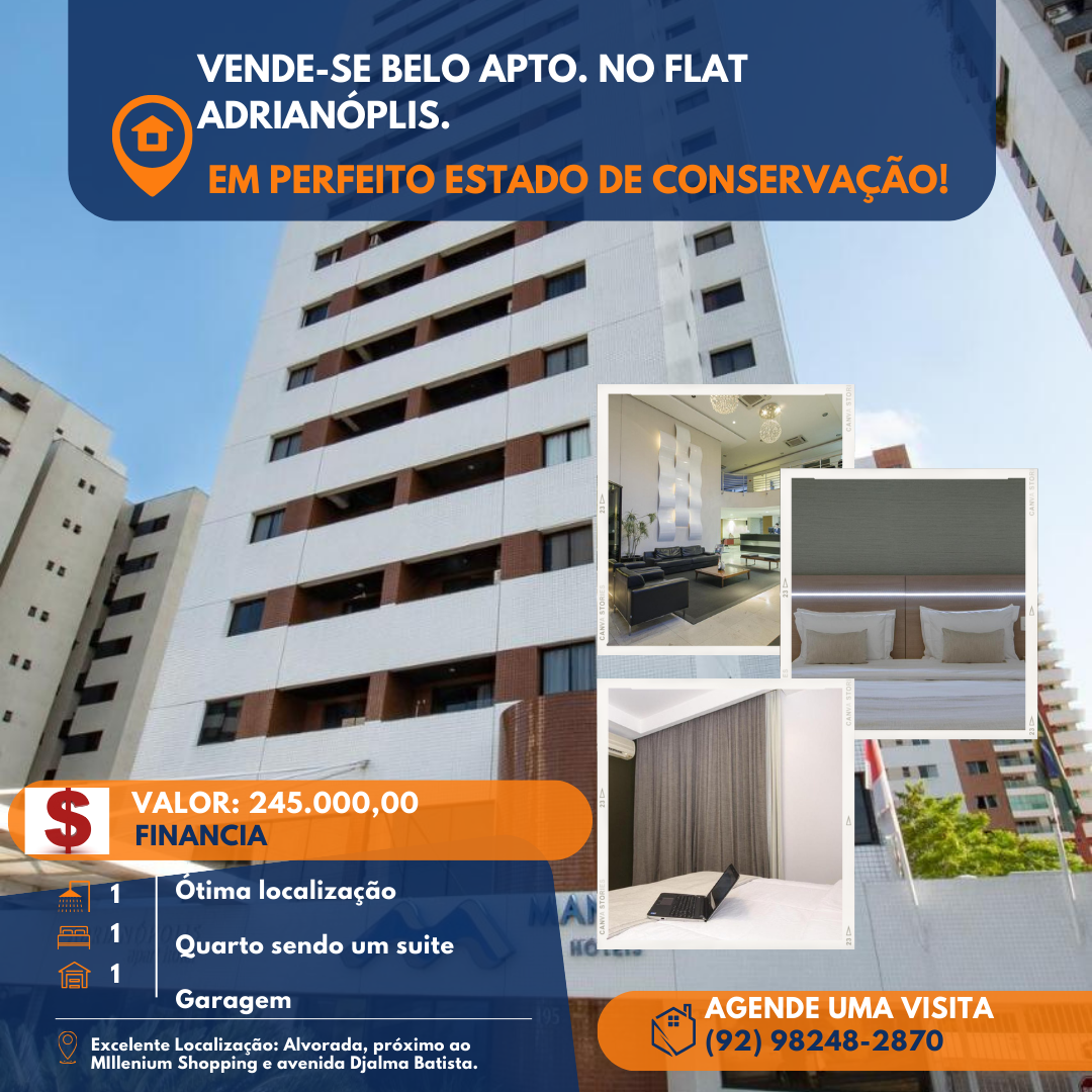 Apartamento com 1 Quarto à Venda, 50 m²em Adrianópolis - Manaus