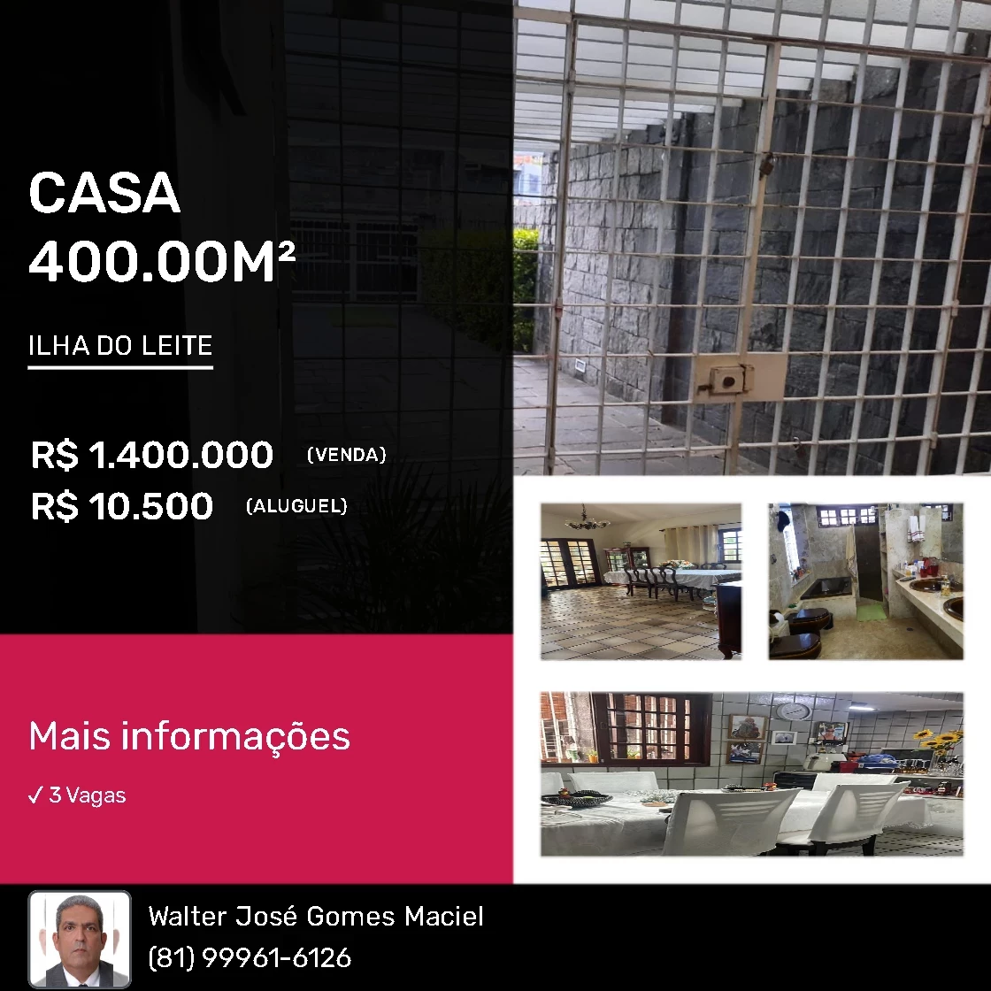 Foto do imóvel: Casa com 4 Quartos à Venda ou Locação, 400 m² em Ilha do Leite - Recife