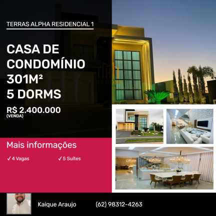 Casa de Condomínio com 5 Quartos à Venda,  em Terras Alpha Residencial 1 - Senador Canedo