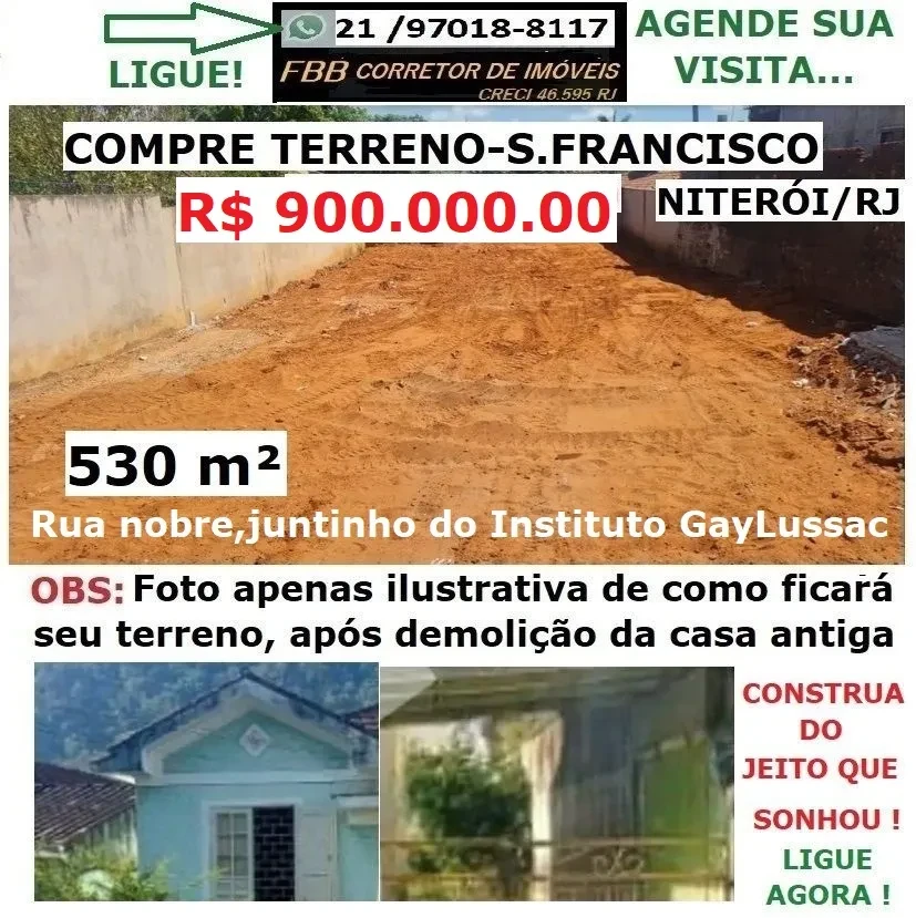 Terreno à Venda, 530 metros em São Francisco - Niterói