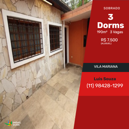 Sobrado com 3 Quartos para Alugar,  em Vila Mariana - São Paulo