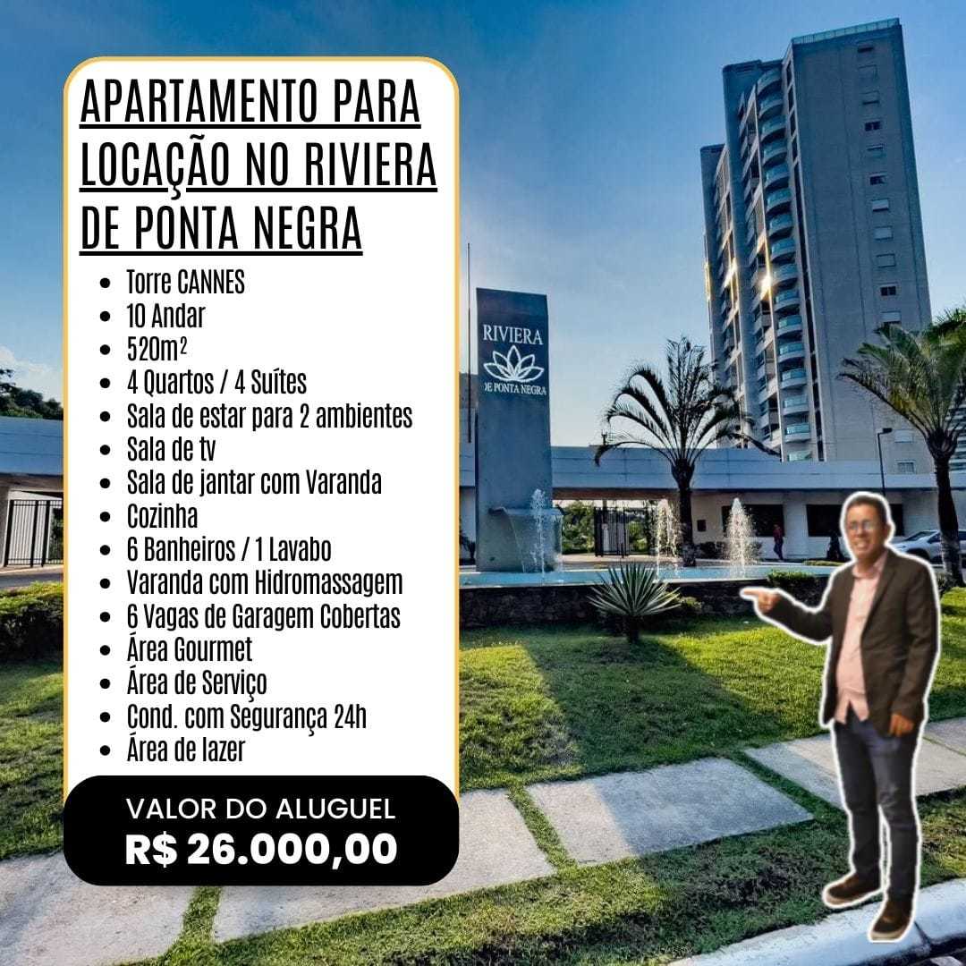 Apartamento com 4 Quartos para Alugar, 520 m²em Ponta Negra - Manaus