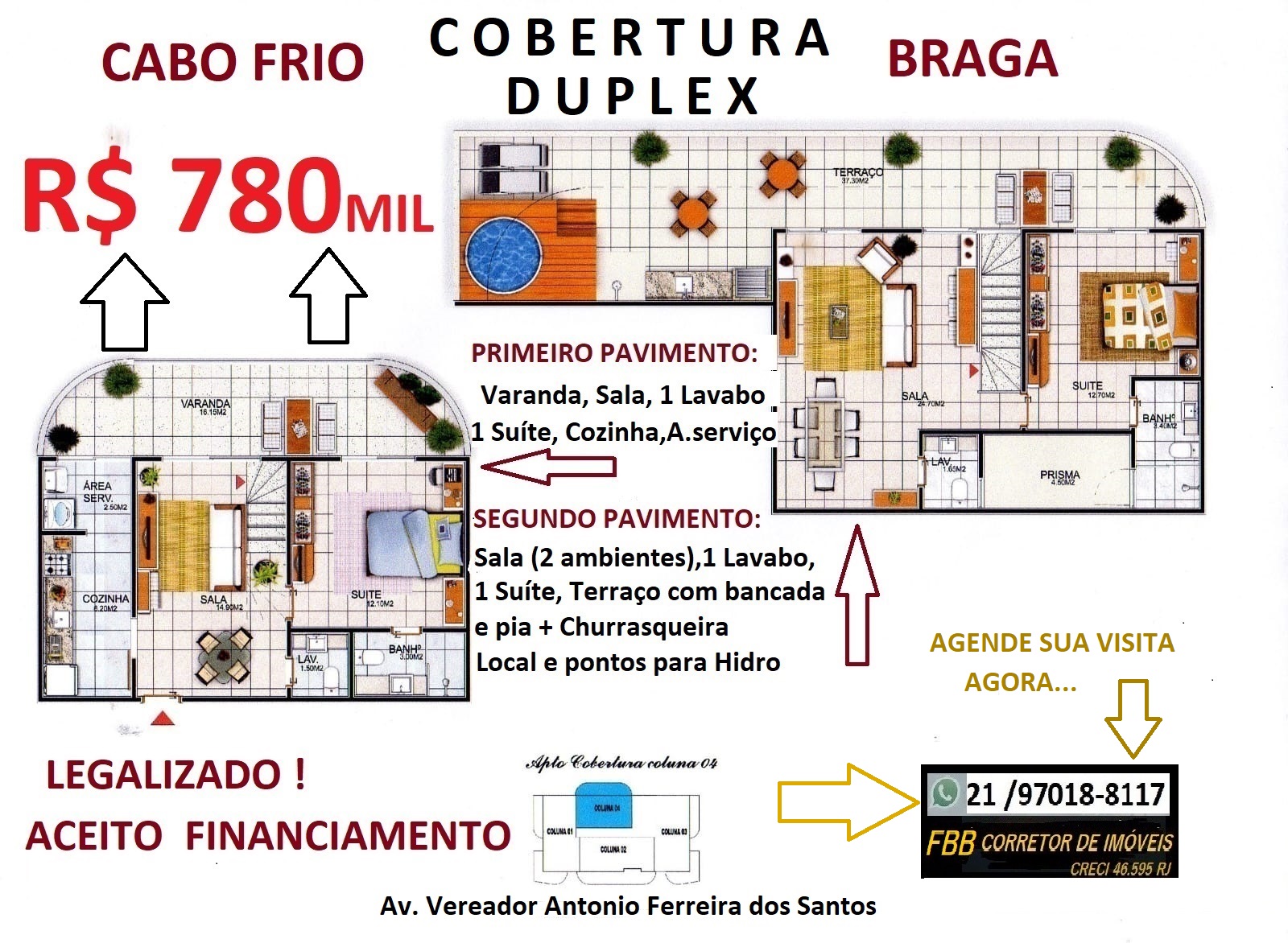 Cobertura com 2 Quartos à Venda, 135 m² em Braga - Cabo Frio