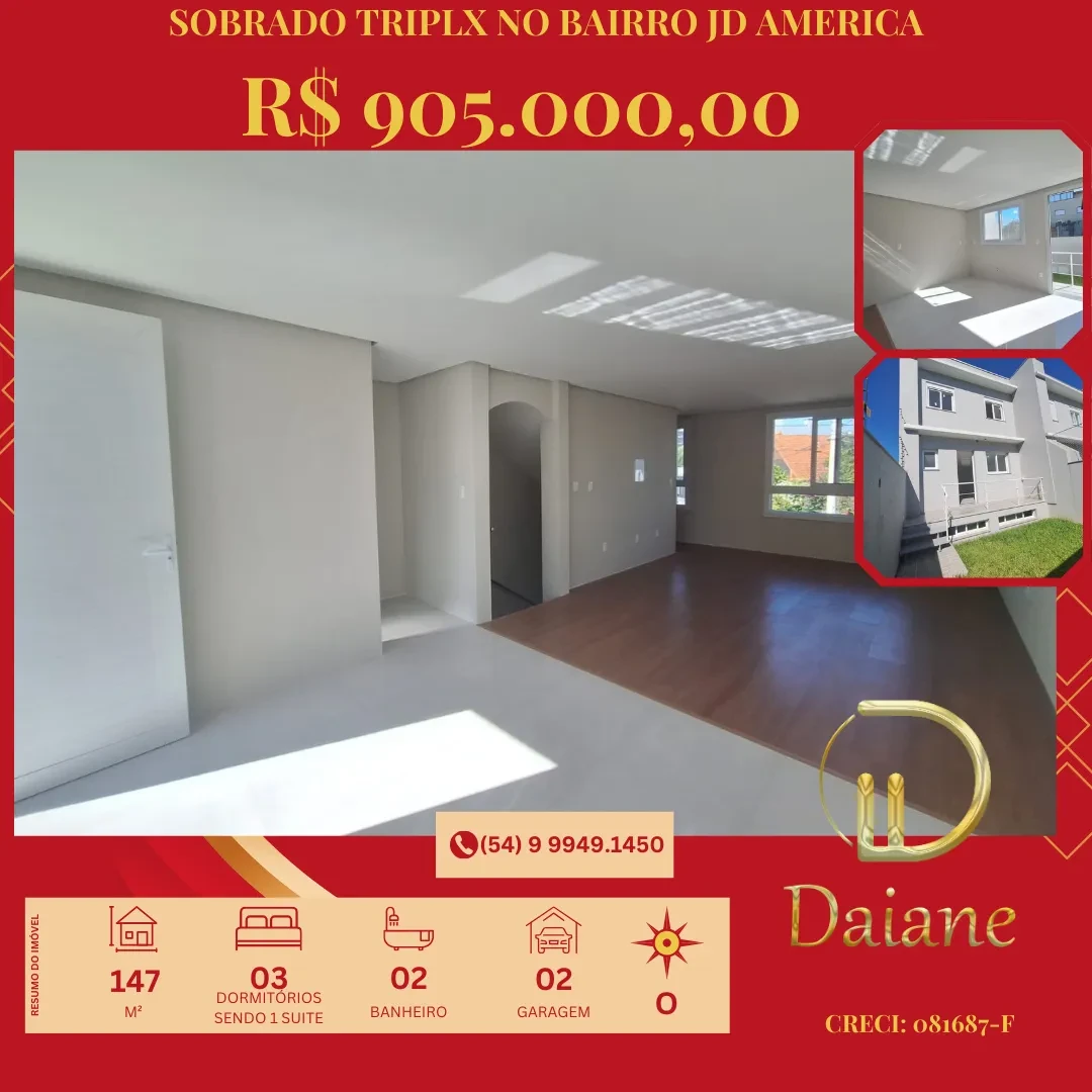 Sobrado com 3 Quartos à Venda, 147 m² em Jardim América - Caxias do Sul