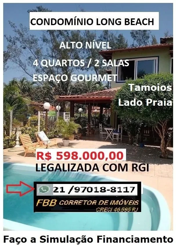 Foto do imóvel: Casa de Condomínio com 4 Quartos à Venda, 182 metros em Long Beach (Tamoios) - Cabo Frio