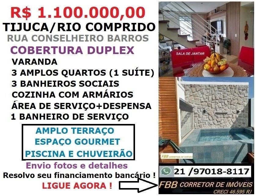 Imagem Cobertura com 3 Quartos à Venda, 196 m² em Rio Comprido - Rio de Janeiro