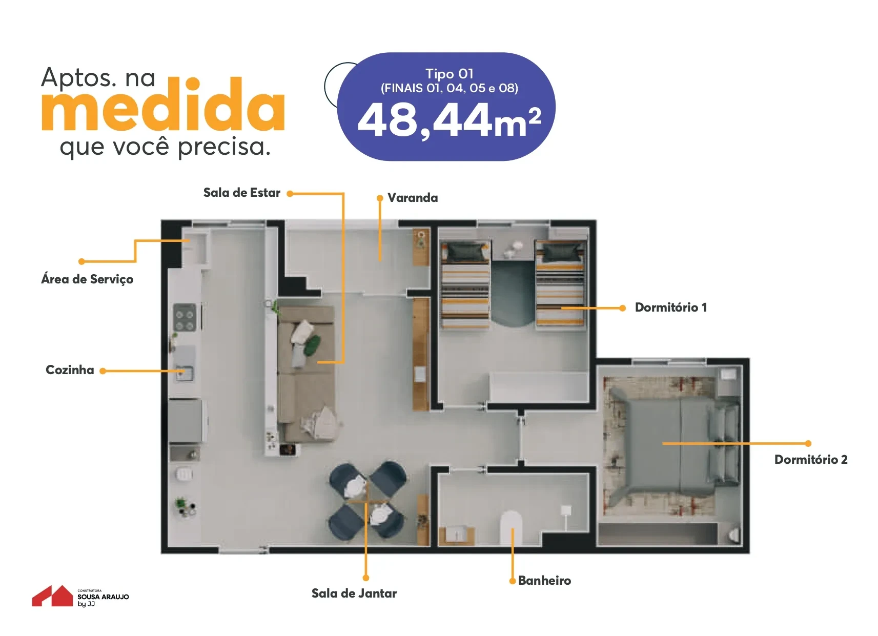 Apartamento com 2 Quartos à Venda, 47 metros em Jardim das Paineiras I - São José dos Campos