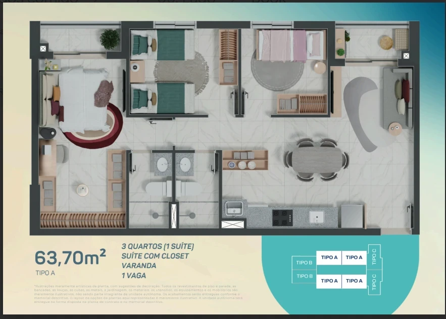 Imagem Apartamento com 3 Quartos à Venda, 63 m² em Cambeba - Fortaleza