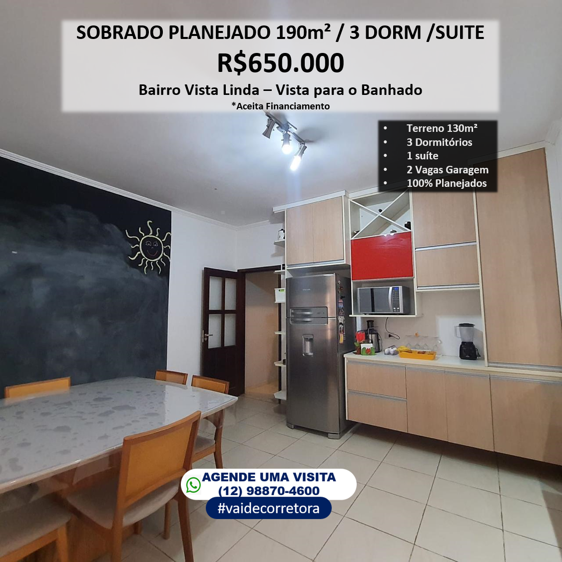 Sobrado com 3 Quartos à Venda, 190 m²em Loteamento Residencial Vista Linda - São José dos Campos