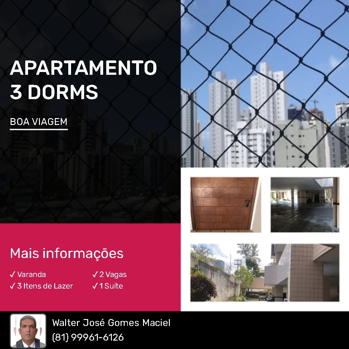 Apartamento com 3 Quartos para Alugar, 115 m² em Boa Viagem - Recife