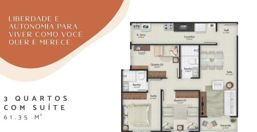 Foto do imóvel: Apartamento com 3 Quartos à Venda, 61 m² em Santa Paula I - Vila Velha