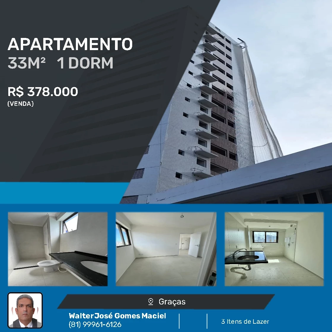 Imagem Apartamento com 1 Quarto à Venda, 33 m² em Graças - Recife