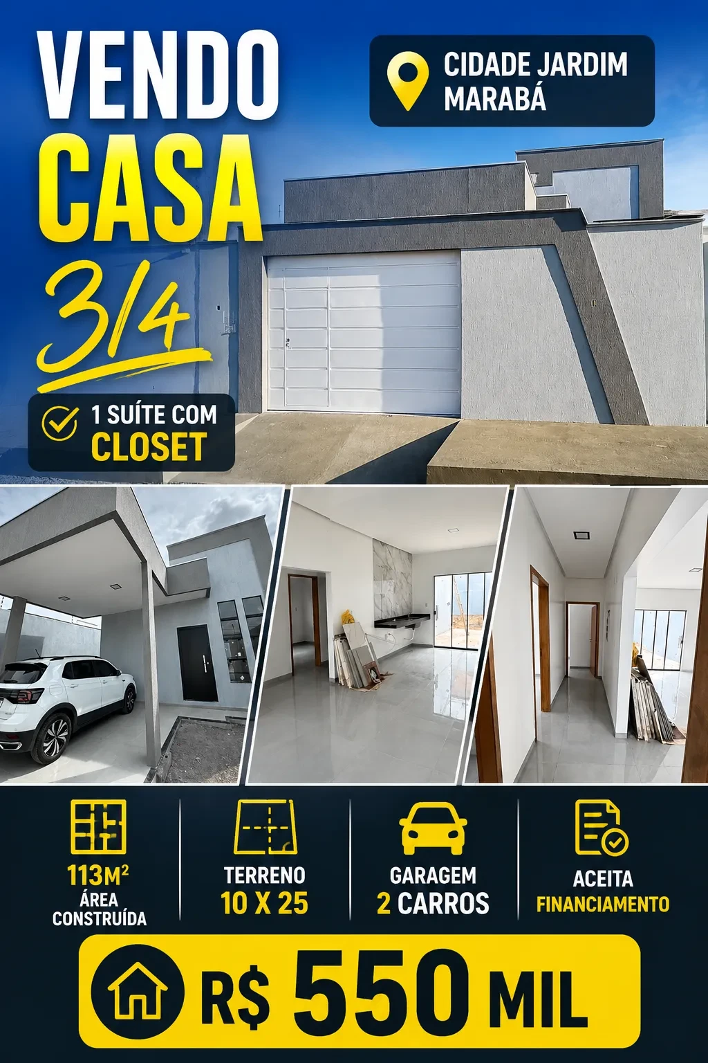 Casa com 3 Quartos à Venda, 113 m² em Nova Marabá - Marabá