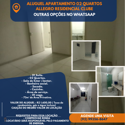 Imagem Apartamento com 2 Quartos para Alugar, 42 m² em Tarumã-Açu - Manaus