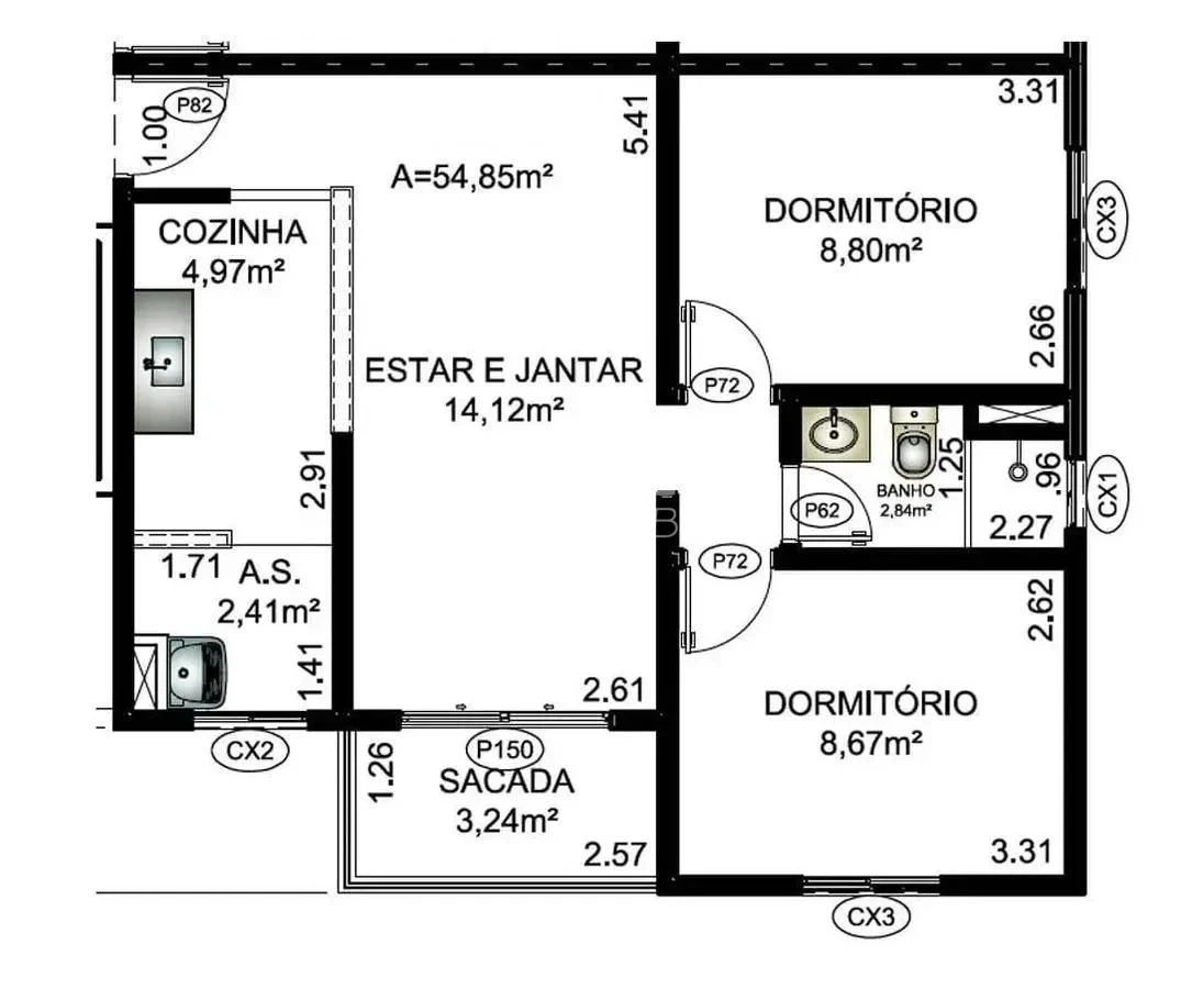 Imagem Apartamento com 2 Quartos à Venda, 54 m² em São João - Jacareí