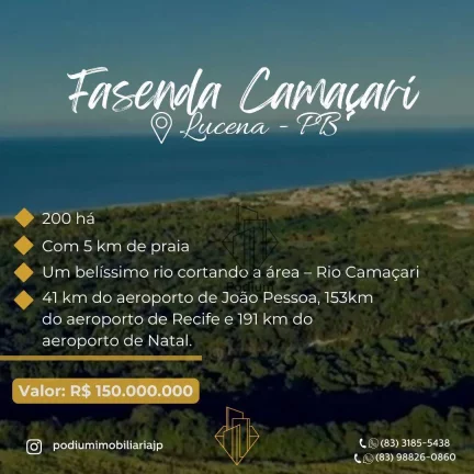 Fazenda com área de 200Há, com 5km de Praia em Camaçari/Lucena-PB-AR0003