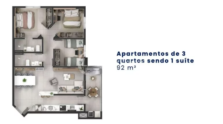 Imagem Apartamento à Venda em Campo Grande-MS: 2 Quartos, 1 Suíte, 3 Salas, 1 Banheiro, 2 Vagas de Garagem, 92m² no Monte Castelo!