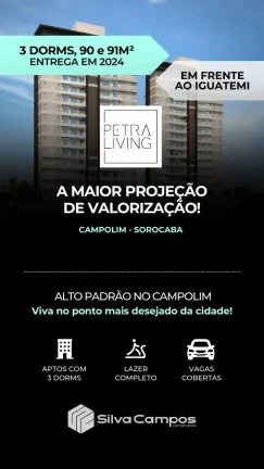 Imagem Apartamento de 3 quartos no Parque Campolim, Sorocaba-SP: 91,25 m², 1 suíte, 2 salas, 2 banheiros e 2 vagas de garagem!