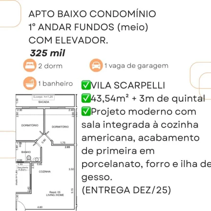 Imagem Apartamento para Venda em Santo André, Vila Scarpelli, 2 dormitórios, 1 banheiro, 1 vaga