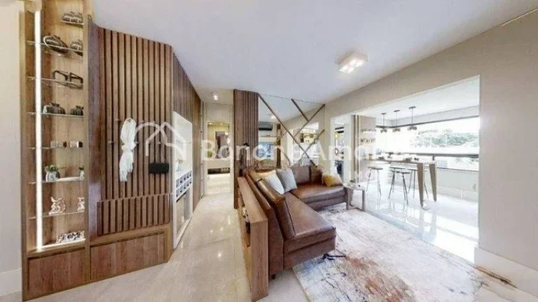 Imagem Apartamento moderno, com living integrado à cozinha e à varanda gourmet com churrasqueira, lavabo,...