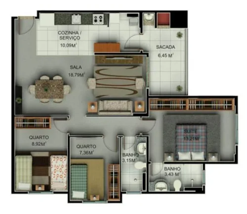 Imagem Apartamento para Venda em São José dos Pinhais, Centro, 3 dormitórios, 1 suíte, 2 banheiros, 2 vagas