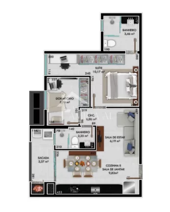Imagem Apartamento na Planta Guanabara com 44,78m² e 49,64m²