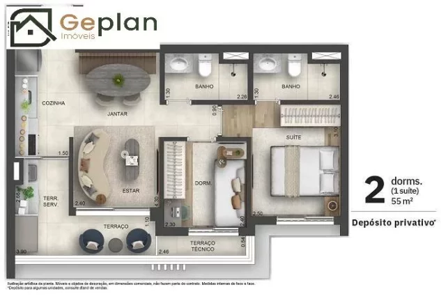 Imagem APARTAMENTO 55 m² - 2 DORMS / SUITE COM VAGA E DEPÓSITO PRIVATIVO
