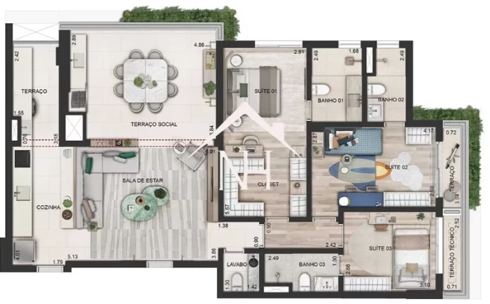 Imagem Apartamento de 80m c/ 3 dormitórios,2 vagas, terraço gourmet, piscina, deck, bicicletário, delivery,salão de festas e jogos,brinquedoteca,fitness,spa,