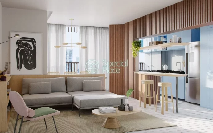 Apartamento à venda no Brooklin - Área: 62,00m² - Living com varanda - Sala de Jantar - 02 dormit...