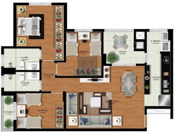Imagem Apartamento 3 quartos com suíte. 82,76 m². 1 vaga. Sacada com churrasqueira.