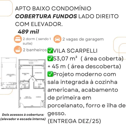 Imagem Apartamento para Venda em Santo André, Vila Scarpelli, 2 dormitórios, 1 banheiro, 1 vaga