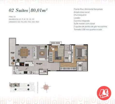 Imagem No Menino Deus, apartamentos de 80,01 a 231,62 m², 2 ou 3 quartos, vagas e infraestrutura.