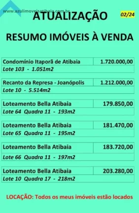 Imagem Terreno para Venda em Atibaia, Loteamento Bella Atibaia