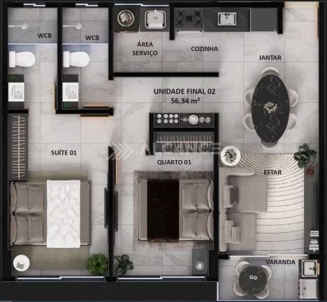 Imagem Apto - 2 Quartos - 1 Suíte - 56,16m² - Intermares, Cabedelo/PB