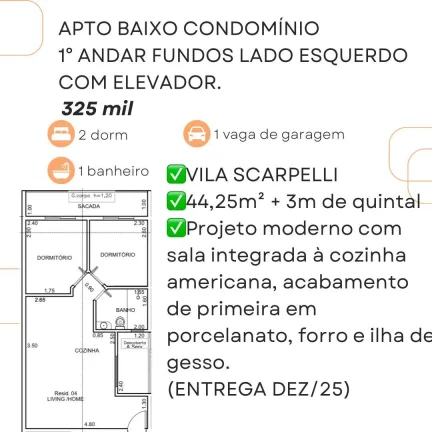Imagem Apartamento para Venda em Santo André, Vila Scarpelli, 2 dormitórios, 1 banheiro, 1 vaga
