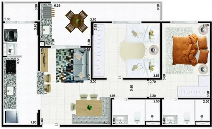 Imagem APARTAMENTO COM 79.88 m² - CAIÇARA - PRAIA GRANDE SP
