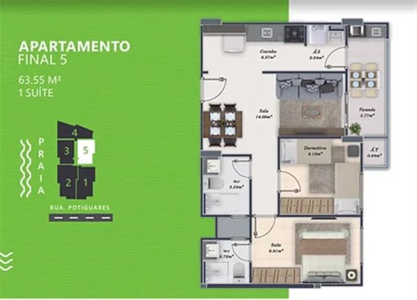 Imagem APARTAMENTO COM 63.55 m² - TUPI - PRAIA GRANDE SP