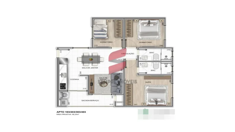 Imagem APARTAMENTO com 3 dormitórios à venda com 87.83m² por R$ 410.000,00 no bairro Centro - PINHAIS / PR