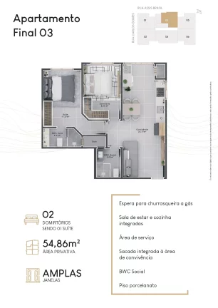 Imagem Venda de Apartamento no Bairro Nossa Senhora da Salete em Criciúma-SC: 3 quartos, 3 salas, 1 banheiro, 1 vaga e 65,71 m².