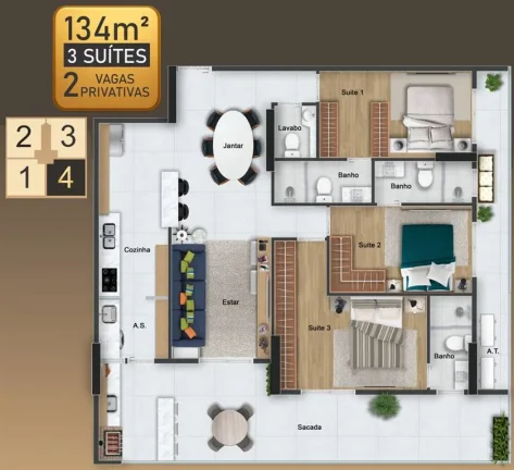 Imagem APARTAMENTO COM 134.56 m² - FORTE - PRAIA GRANDE SP