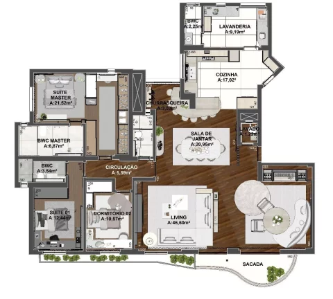 Imagem Apartamento - 9º andar - 3 Quartos - 2 Suites - Parc Leman - Água Verde