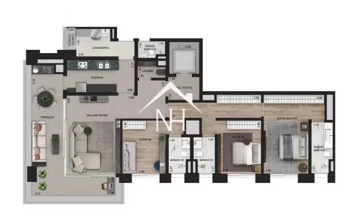 Imagem Apartamento de 155m c/ 3 suítes,hall privativo,2 vagas,terraço gourmet,espaço gourmet,pilates,fitness,playground,sauna,salão de jogos,piscina,delivery