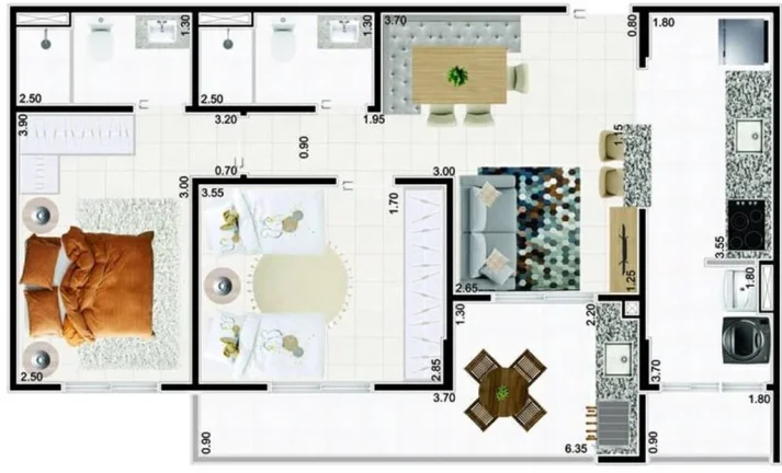 Imagem APARTAMENTO COM 71.94 m² - CAIÇARA - PRAIA GRANDE SP